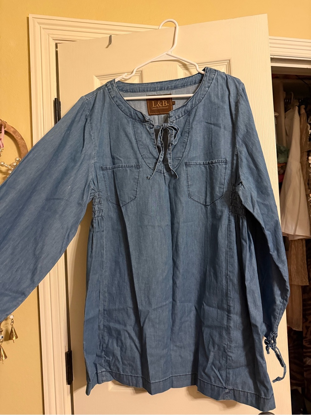 L&B Chambray Tie-Neck Tunic in Blue